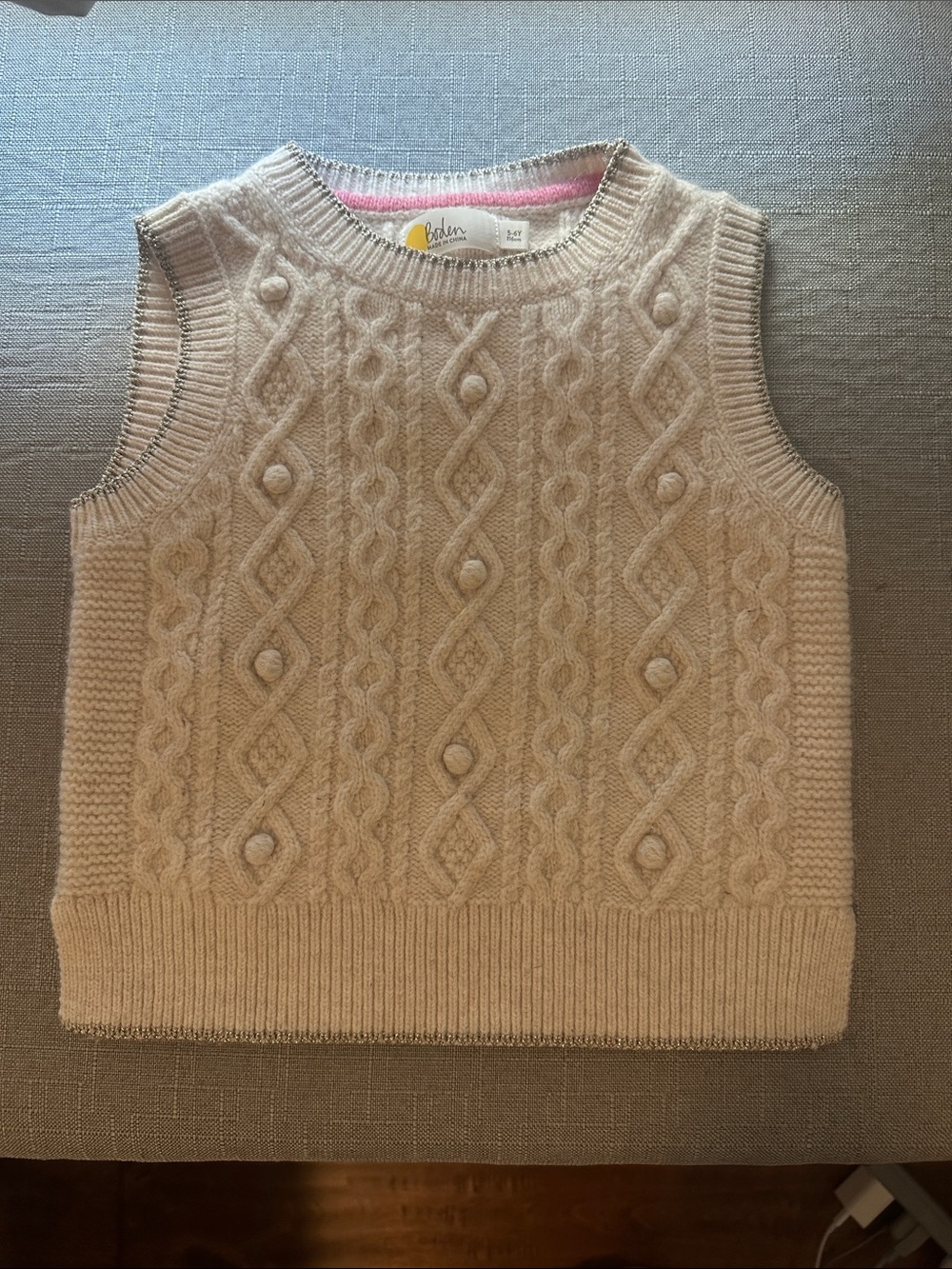 Mini Boden Cream Cable Knit Sleeveless Sweater Vest 5-6 years